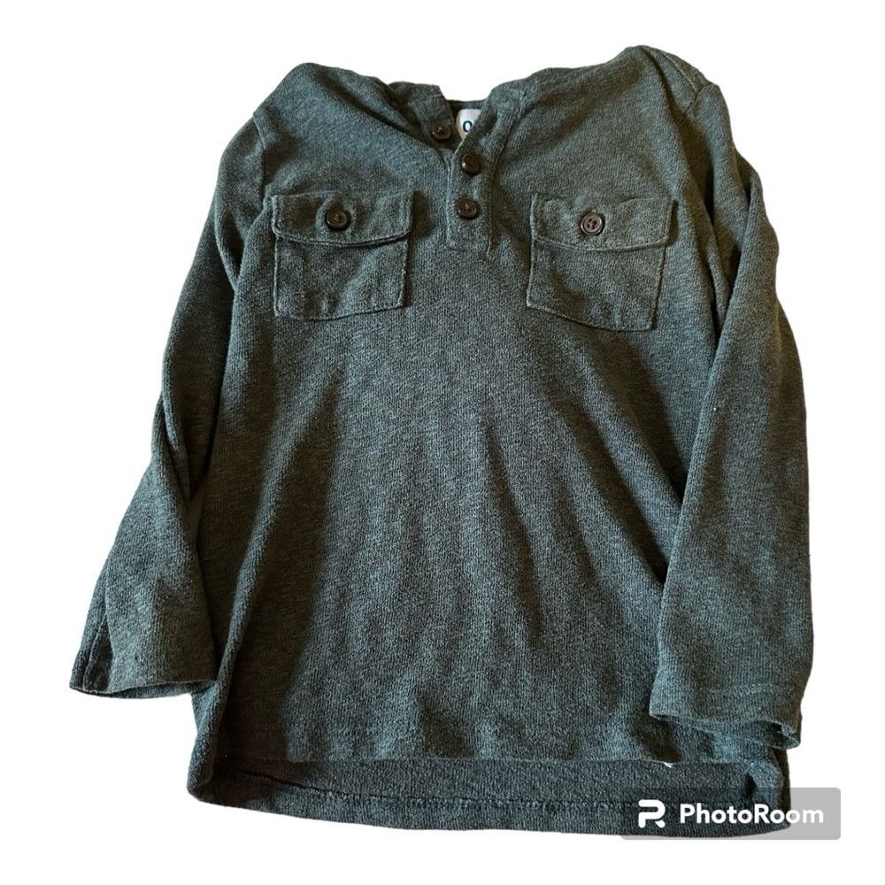 Old Navy Boys 4T Dark Green Hooded Henley Long Sleeve Pullover Shirt Toddler EUC